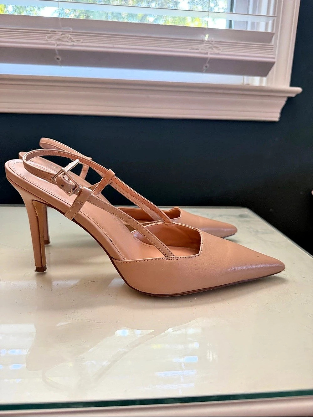 QIY Pointed Toe Ankle Strap Heels in Pink